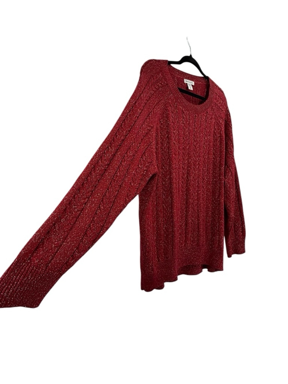 Athleta Crossroads Crew Sweater Red Metallic Cable Knit Cozy XL Holiday Luxe - Picture 6 of 14